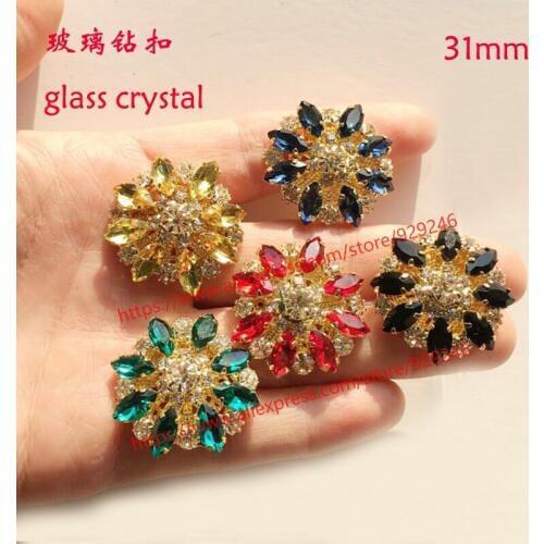 1pcs/lot 31mm mariquesa glass rhinestone gold button red black yellow blue peacock green flower coat button decorative button