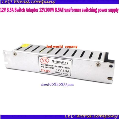 12V 8.5A 100W Slim Power Supply AC to DC Adapter Switch for LED Strip Light CCTV 12V 100W AC 110V 220V