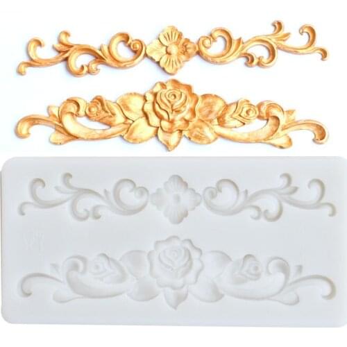 2021 New European Style Embossed Retro Photo Frame Fondant Silicone Mold Baroque Cake Lace Border Decoration Mold