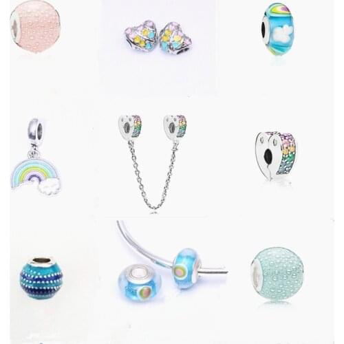 2021 Colorful Rainbow Beads DIY European Alloy Beads Murano Glass Beads Fit Precious Bracelets Jewelry Findings Romantic Gifts