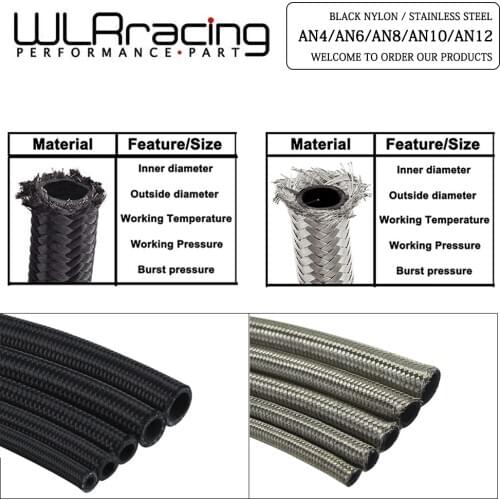 3 5 8 10 20 Feet AN4 AN6 AN8 AN10 Fuel Hose Oil Gas Cooler Hose Line Pipe Tube Stainless Steel Braided Inside Rubber Accessories