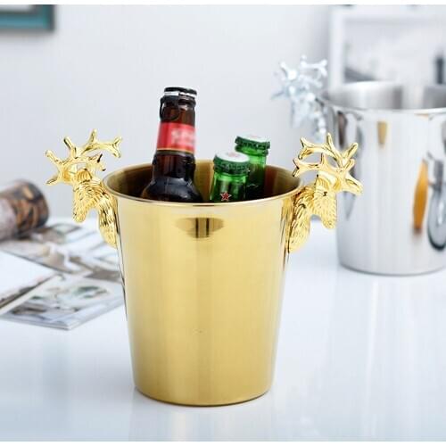 3/5L European Retro Champagne Bucket Deer Head Ice Bucket Stainless Steel Plating Ice Wine Red Ice Buckets