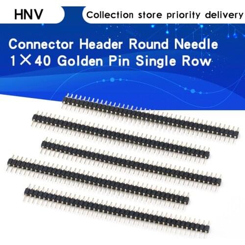 5pcs 40Pin Connector Header Round Needle Gold Plated 1x40 Golden Pin Single Row Male 2.54mm Breakable Pin Connector Strip