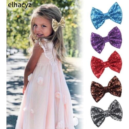 10pcs/lot 54 Colors 5" Big Sequin Bow Knot Bow Hair Bow Big Messy Sequin Bow without/with Clips Hair Accessories Headwear