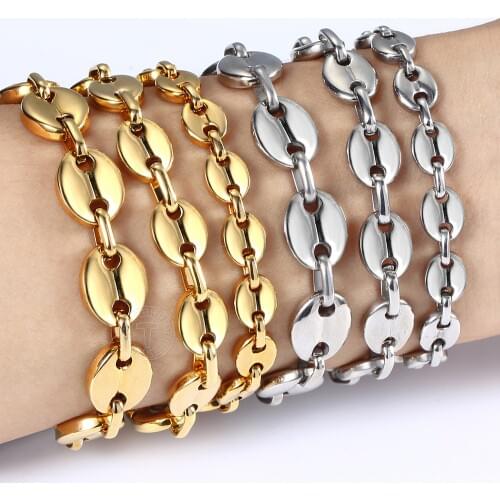 7/9/11mm Stainless Steel Coffee Beans Marina Link Chain Bracelet for Men Women Gold Silver Color Gift Jewelry US Stock HKBM169