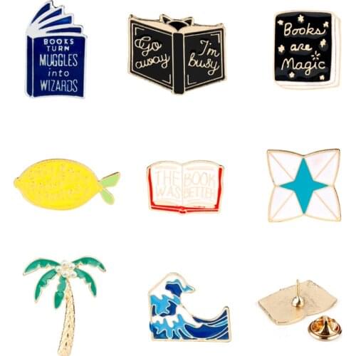 Cartoon Alloy Enamel Pin Brooch Story Book Shape Brooch Flower Tree Brooches for Women Men Shirt Lapel pins Trendy Trinket Gift