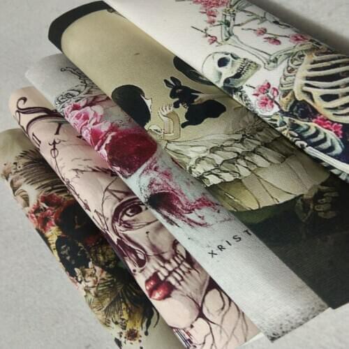 Digital Printing 5pcs 11x19cm Cotton Canvas viaPhil Brand Flower Skull Skeleton Cotton Fabric Patchwork DIY Sewing Decor