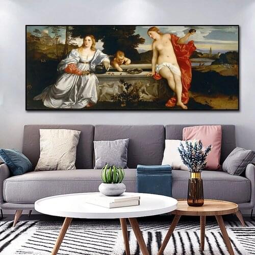 Famous Painting Amor Sacro E Amor Profano Oil Painting Canvas Painting Posters and Prints Wall Pictures for Living Room Decor