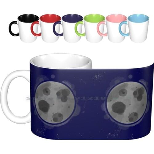 Moonlit Skies Ceramic Mugs Coffee Cups Milk Tea Mug Moon Space Night Watercolor Blue Planet Planets Galaxy Luna Pretty Sky Star
