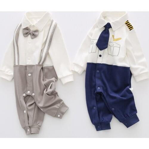 Baby Clothes Newborn Infant Baby Boy Romper Spring Autumn Long-Sleeve Cotton Soft Pilot Gentleman Style Jumpsuit For a 0-3 Years