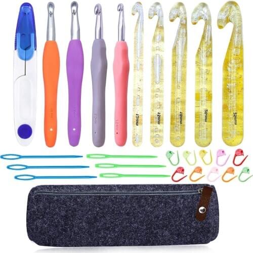 LMDZ Huge Crochet Hooks Set Crochet Needles with Stitch Markers Sewing Needle Yarn Scissor for Yarn Carpet Scarf Roving Weaving