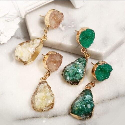 Trendy Colorful Crystal Druzy Dangle Earrings For Women Sweet Fashion Jewelry Fashion Oorbellen Drop Earring Fashion Jewelry