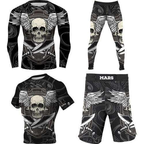 Mens Training Set BJJ Rash Guards 3D Full Printed Pngtree Skull Wing Sword Jiu Jitsu No Gi Undershirt Base Layers