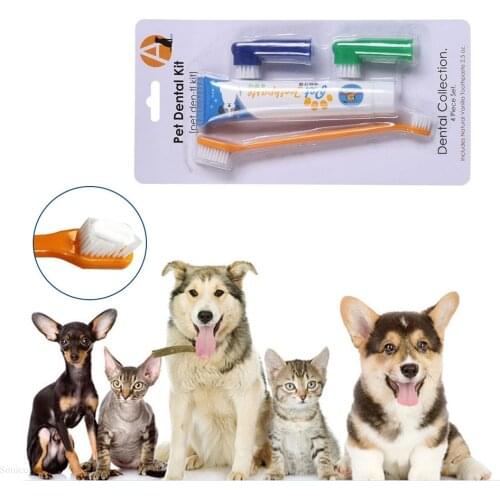 Pet Toothbrush Set Hot Puppy Vanilla/Beef Taste Toothbrush Toothpaste Dog Cat Finger Tooth Back Up Brush Care Set