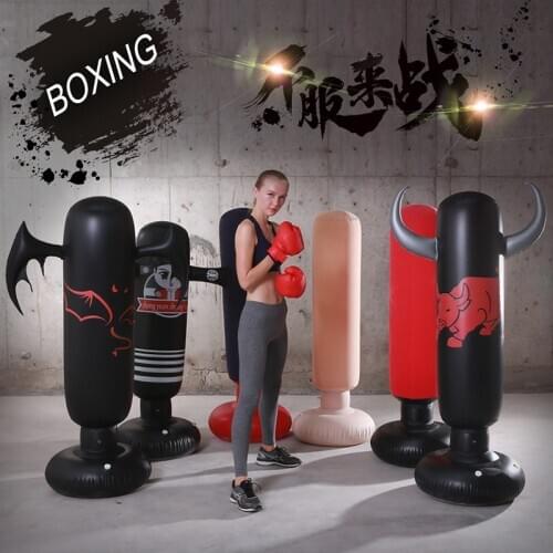 1.6M Inflatable Boxing Punching Bag Stress Punch Tower Speed Bag Stand Kick Martial Training Boxing Post Fitness Pressure Relie