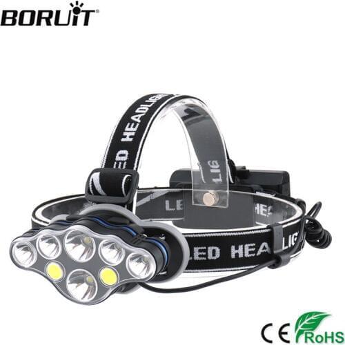 BORUiT KC08 T6 XPE COB LED Headlamp 3000LM 8-Mode Headlight USB Charger 18650 Waterproof Head Torch for Hunting Camping