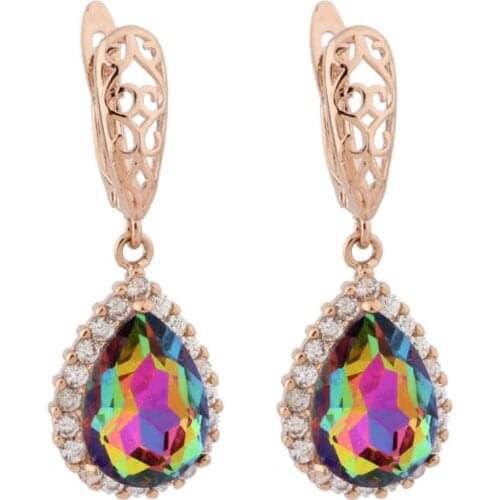 New Crystal Long Earrings 585 Rose Gold Water Drop Dangle Earrings Natural Zircon Drop earrings for women fashion jewelry 2020