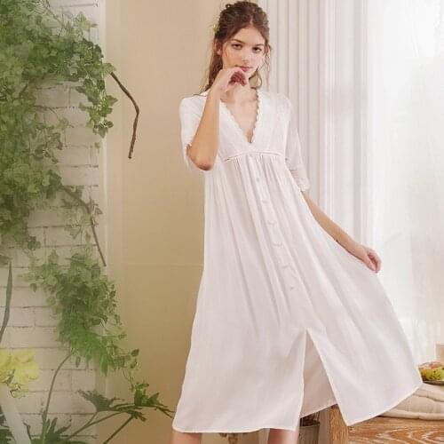 Wasteheart Women Homewear White Sexy Sleepwear Nightdress Lace Nightwear Luxury Nightgown Female Court Gown Court