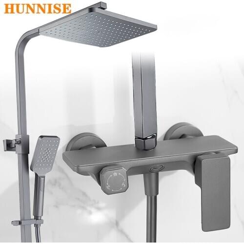 Newly Deep Grey Shower Faucet Water Rainfall Spa Shower Set 80-120cm Liftable Height Stainless Flexible Hose Shower System Mixer