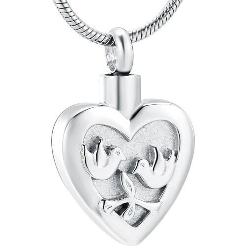 Lovely Pet Dove Heart Pendant Peace Bird with Olive Branch Cremation Necklace Vintage Wing Pigeon Animal Cremation Pendant