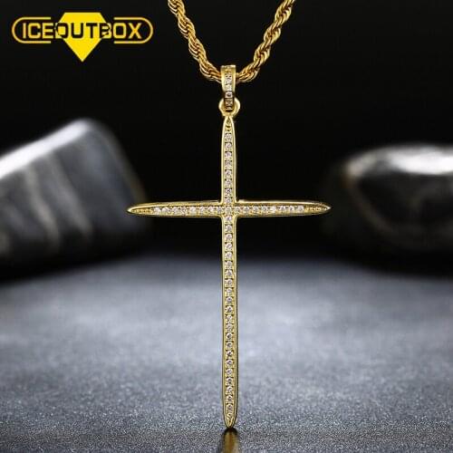 ICEOUTBOX Exquisite Cross Pendant Copper Material Iced Out AAA+ Bling CZ Stone For Women Men Hip Hop Jewelry Christmas Gifts