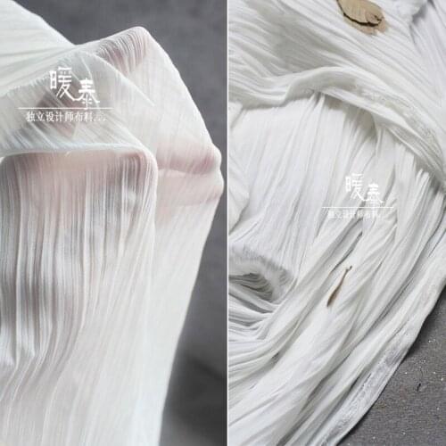 Striped Pleated Chiffon Fabric White Folds DIY Patchwork Background Decor Stage Clothes Shirt Skirt Dress Designer Fabric