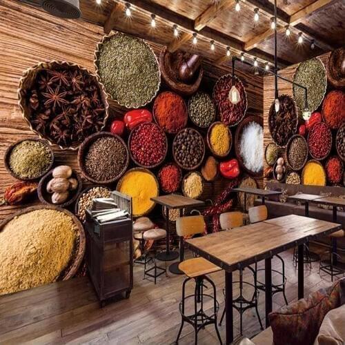 Custom Photo Wallpaper Retro Nostalgic 3D Stereoscopic Seasoning Restaurant Kitchen Poster Wall Mural Wallpaper Papel De Parede