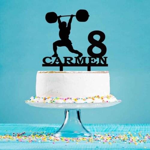 Custom Name Age Weightlifting Silhouette Cake Topper For Birthday Party Cake Decoration Topper YC108