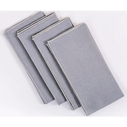 Gray Silver Glitter Overlocked Set of 4 Linen Napkins, 45*45 cm