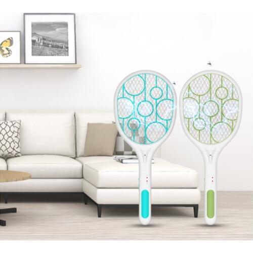 Blue/Green USB Rechargeable Electric Mosquito Flying Swatter Bug Racket with LED Illumination