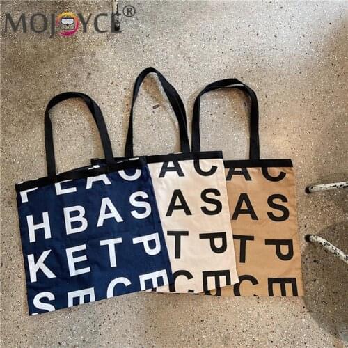 Portable Large Capacity Printing Shopping Tote Bags Fashion Women Canvas Letters Pattern Shoulder Underarm Pouch Travel Handbag