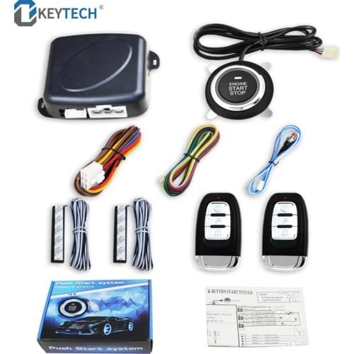 OkeyTech Universal 12V Auto One Start Stop Engine Push Button Car Keyless Entry Start System Car Alarm PKE Remote Starter Stop