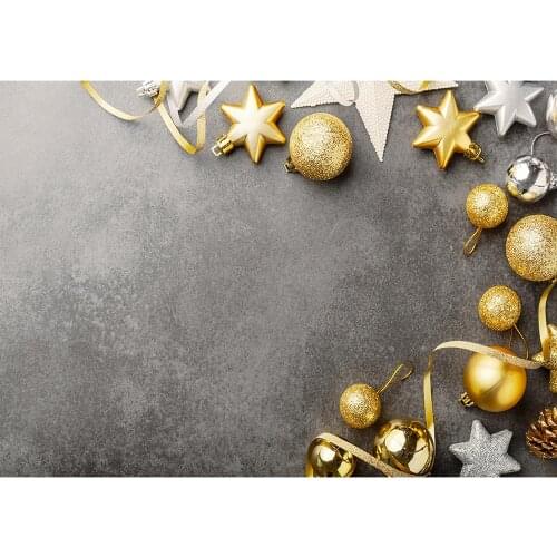 Golden Balls Star Ribbon Christmas Photo Backdrops Vinyl Cloth Photography Props Background for Children Baby Shower Photobooth
