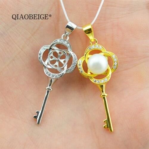QIAOBEIGE Fancy cz pearl pendant DIY jewelry findings accessories 925 silver Key wholesale vintage jewelry trendy products 2018