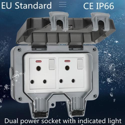 IP66 outdoor / bathroom waterproof wall switch dual power European standard wall socket 16A / 220-250V