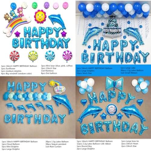 ONE TO FOUR Pink Blue Dolphin Birthday Party Decorations Kids Girl Boy Foil Balloons Baby Air Balloon Birthday Event Supplies