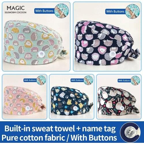 High Quality cartoon printing Medical Scrubs cap Doctors Surgical cap Nurse hat Cotton scrub hat Pet Vet Dentist lab Work Hat