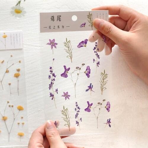 Natural Daisy Clover Iris Japanese PET Stickers Decorative Stickers Scrapbooking Material Flowers Leaves Plants Deco Stickers
