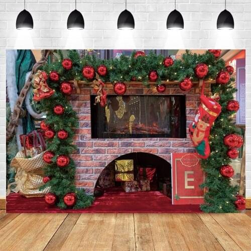 Yeele Christmas Backdrop Photography Fireplace Socks Gift Red Ball Carpet Background Baby Photocall Photo Studio Photophone