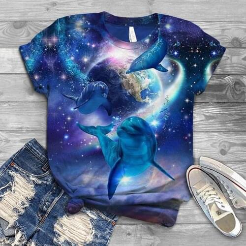 Plus Size Underwater Animal World Print T-shirt Women 2021 Dolphin Graphic Tee 3D Animal Printed O-Neck Summer Tops Tee