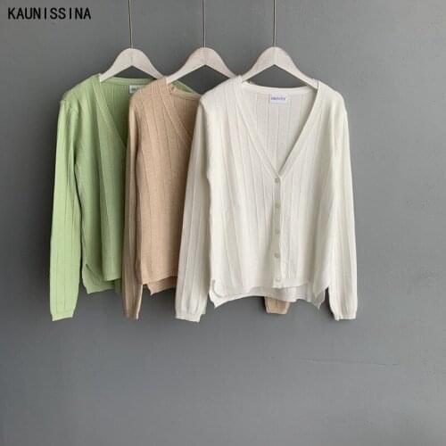 Women Thin Knit Sweaters Female V-Neck Long Sleeve Cardigan Tops Fashion Coat Female Casual Knitwear Autumn Bottoming Shirts