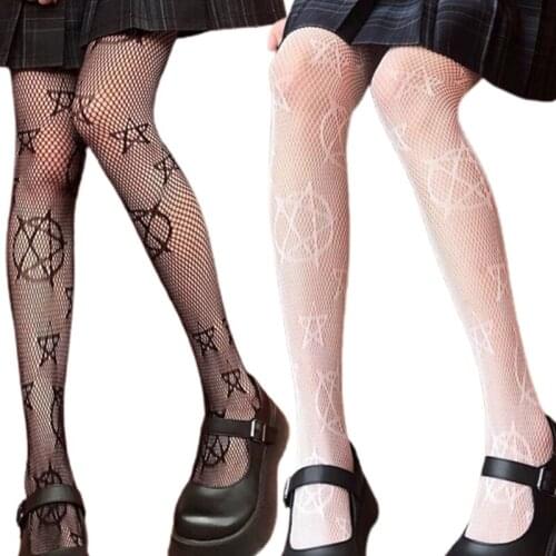 Women Gothic High Waist Tights Harajuku Magical Star Fishnet Pantyhose Stockings