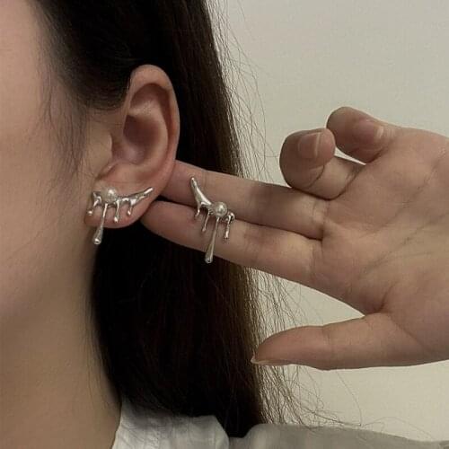 VSnow Unique Design Waterdrop Melting Wax Dangle Earring for Women Pearl Silver Color Irregular Party Earring Jewelry Pendientes