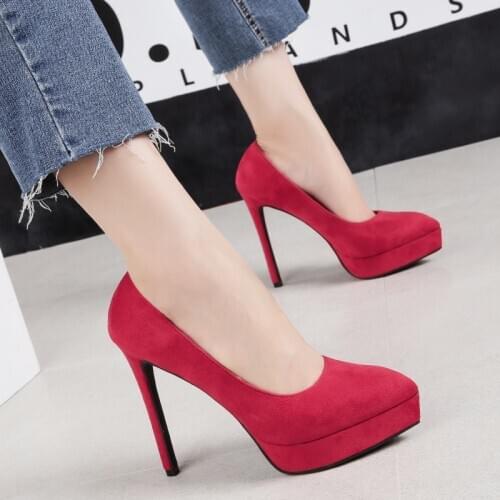 2021 Women Pumps Matte Leather Women Shoes Pointed Toe Super Thin High Heel Platform Sexy Ladies Wedding Pumps Size 34-39