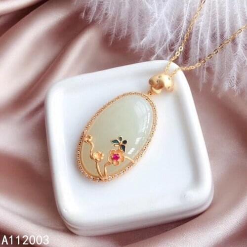 KJJEAXCMY Fine Jewelry 925 Sterling Silver Inlaid Natural White Jade Female Pendant Necklace Fashion Support Detection