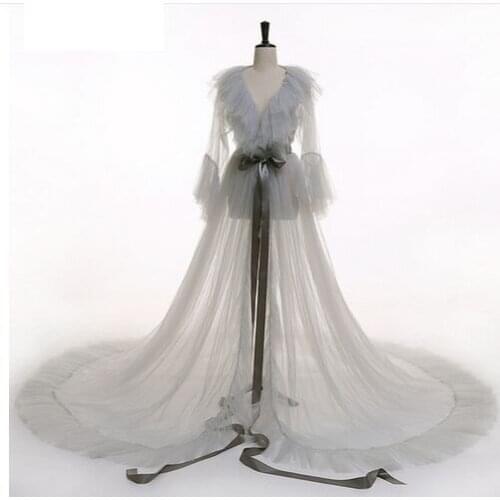 Womens Fashion Medieval Vintage Semitransparent Bridal Gowns Feather Wedding Robe Tulle Fantasy Furry Edge Fairy Outwear Dress