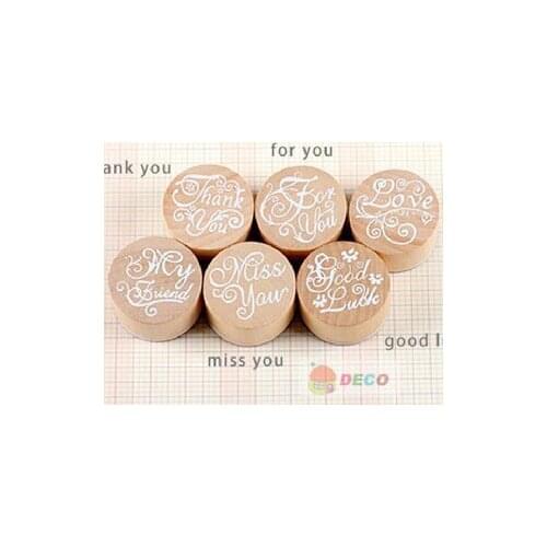 1PC/lot Sweet best wishes wood round stamp gift stamps Designs mix Wooden Rubber stampschool DIY zakka(ss-5514)