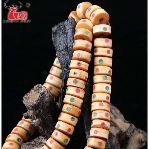 30PCS Handmade DIY Jewelry Accessorie Cylinder Shape Multi Sizes Tibet Yak bone Inlaid colorful dot loose Beads 10X5 12X5mm