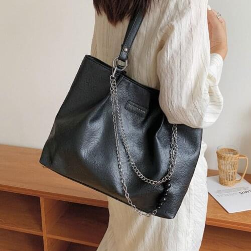 Big Leather Tote Bags for Women Vintage Hobo Bag Large Capacity Shoulder Bag Casual Chain Handbag Female Roomy Soft Shopper Bags