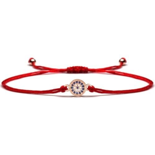 Sparkling Cubic Zirconia Stones Round Turkish Evil Eye Lucky Charm Bracelet For Women Rose Gold-plated CZ Nice Jewelry Present